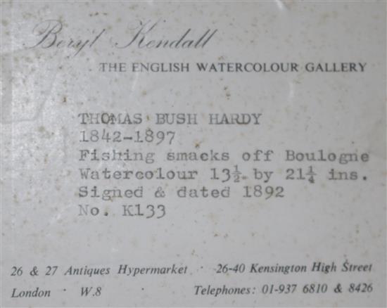 Thomas Bush Hardy (1842-1897) Fishing smacks off Boulogne 13.5 x 21in.